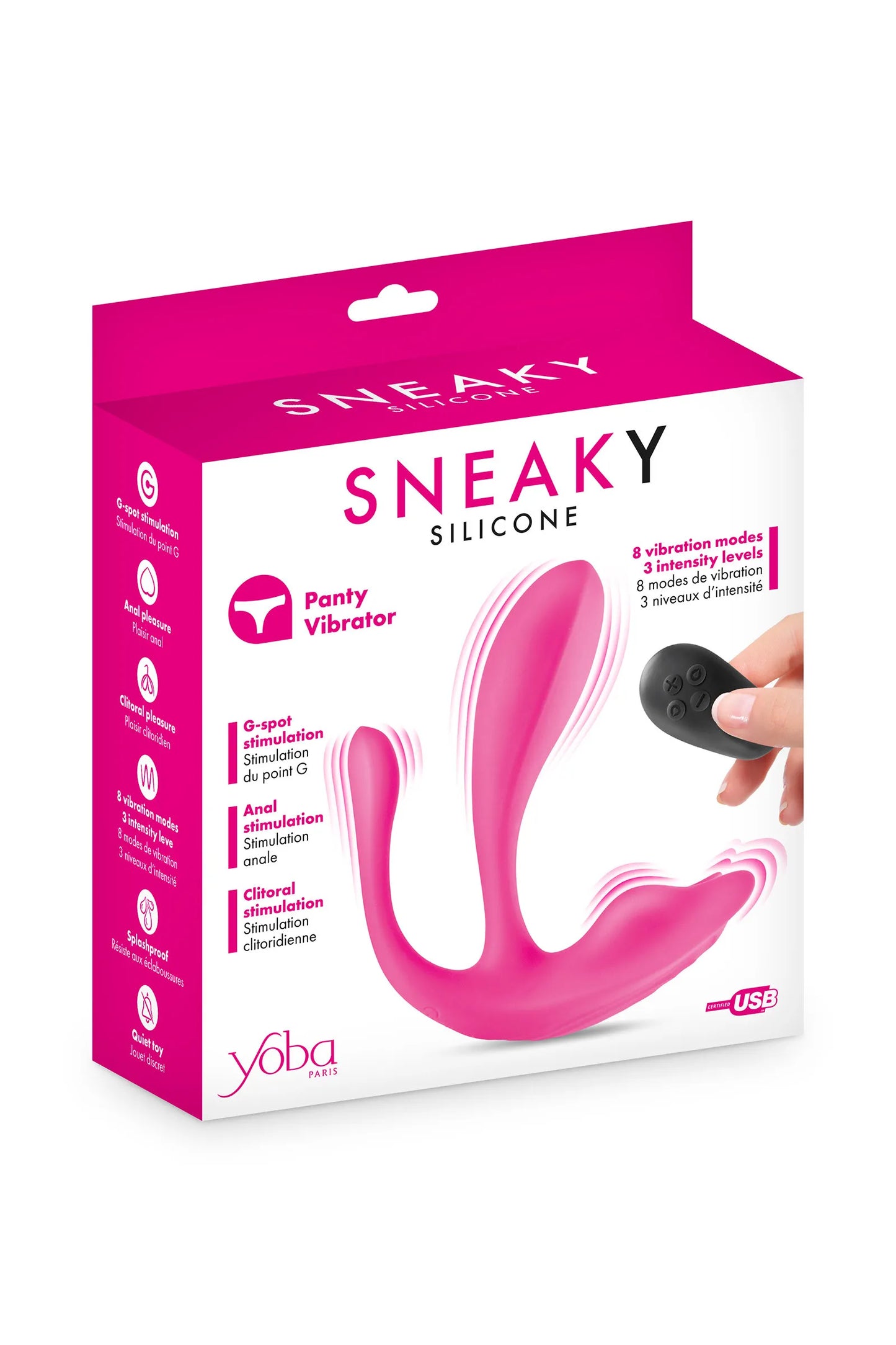 Vibromasseur Portable Point G, Clitoris et Anus avec Télécommande Sneaky - Yoba