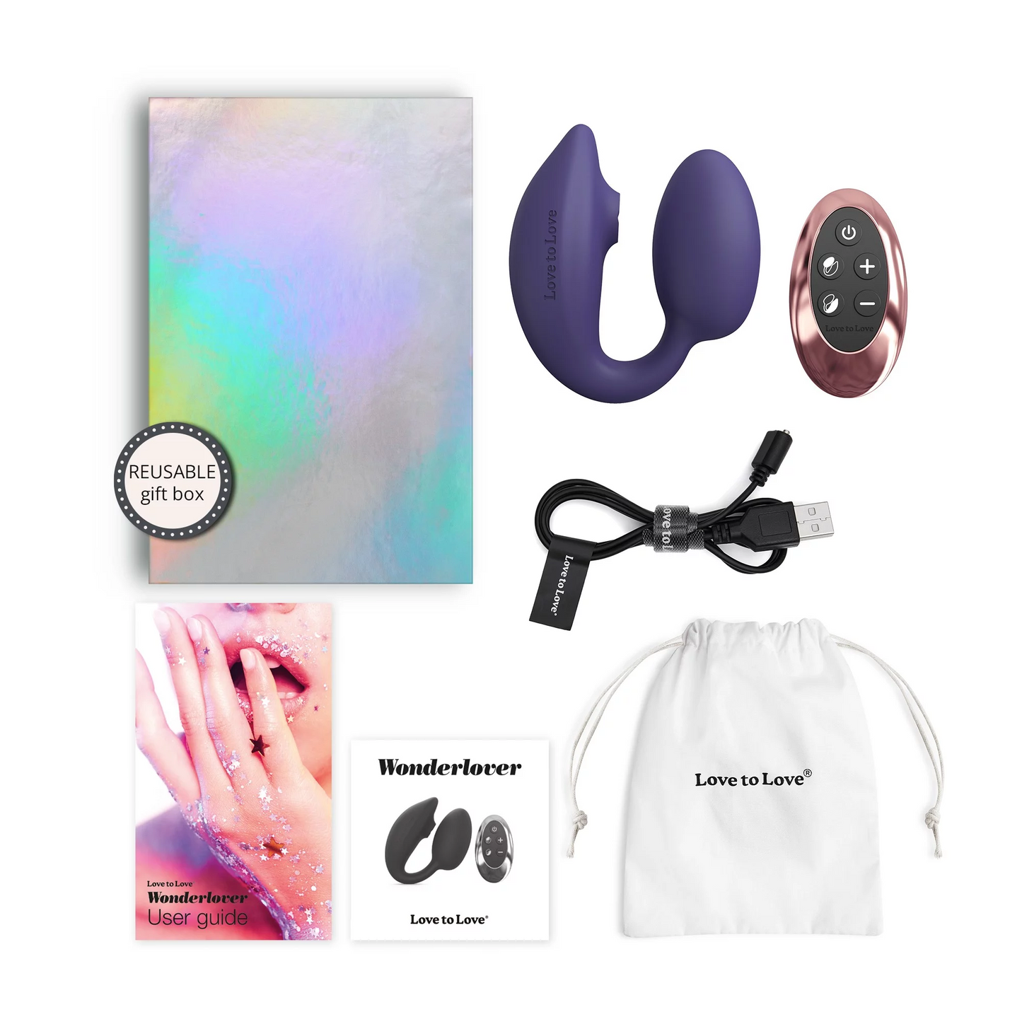 Stimulateur Clitoridien avec Flapping Technologie et Oeuf Vibrant Wonderlover Midnight Indigo avec Télécommande - Love To Love