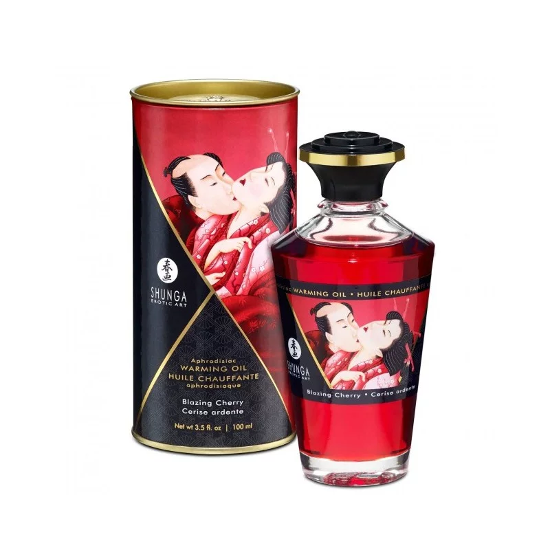 Huile de Massage Chauffante Comestible Blazing Cherry - Shunga
