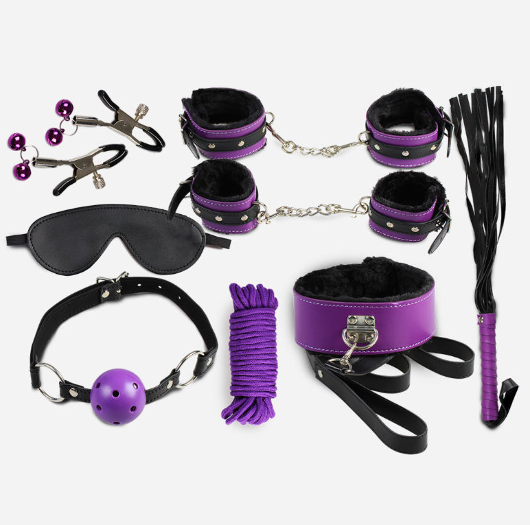 Kit BDSM 8 Pièces Violet et Noir Secret Bondage - Secret Play