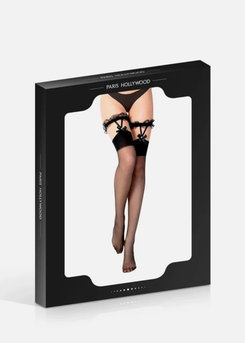 Black Bow Garter Stockings H2155 - Paris Hollywood