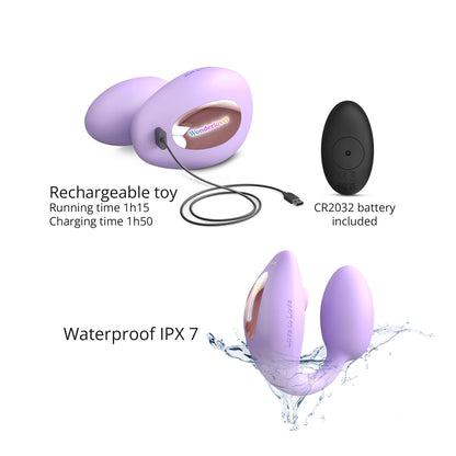 Stimulateur Clitoridien avec Flapping Technologie et Oeuf Vibrant WonderLover Viva Mauve avec Télécommande - Love To Love