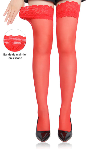 Bas auto-fixants rouges - Paris Hollywood