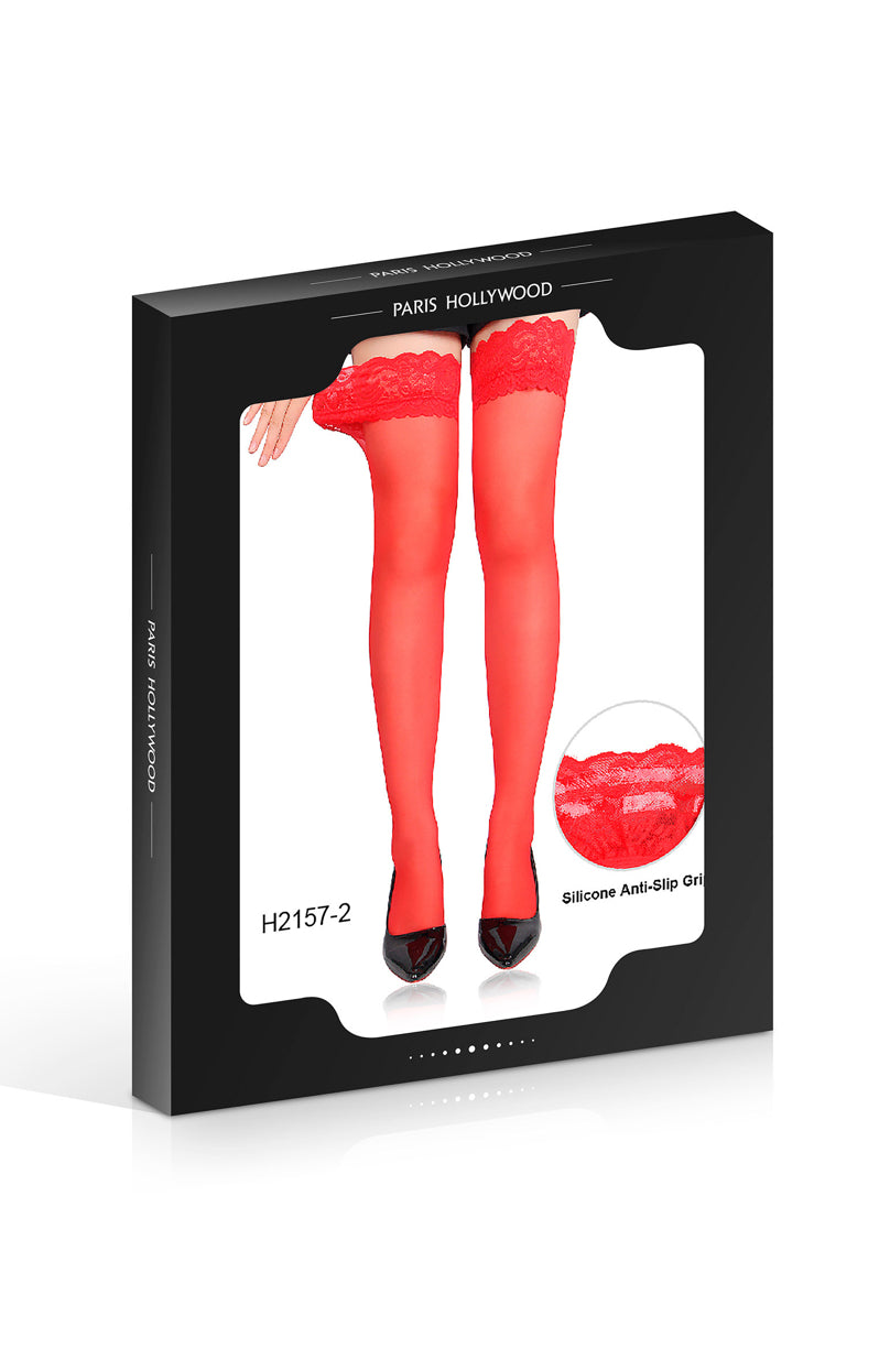 Bas auto-fixants rouges - Paris Hollywood