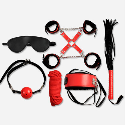 Kit BDSM 8 Pièces Rouge et Noir - Secret Bondage - Secret Play