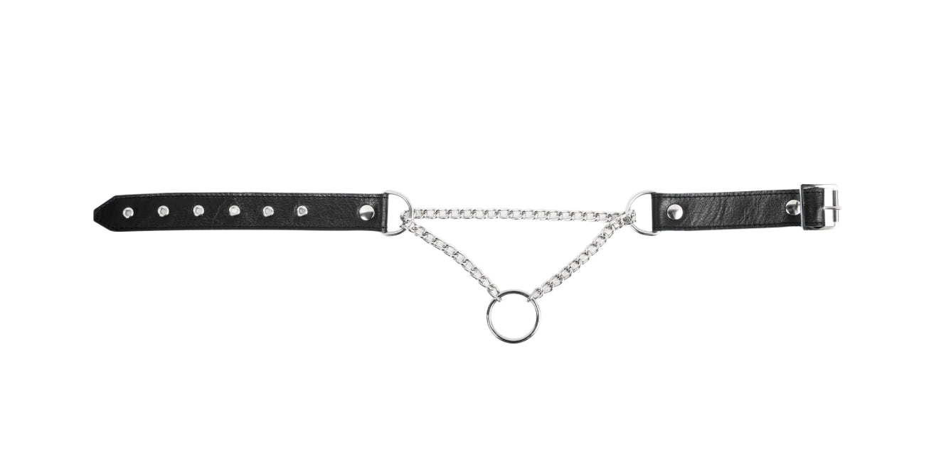 Collier “étrangleur” en cuir et métal avec anneau - Rimba Bondage Play