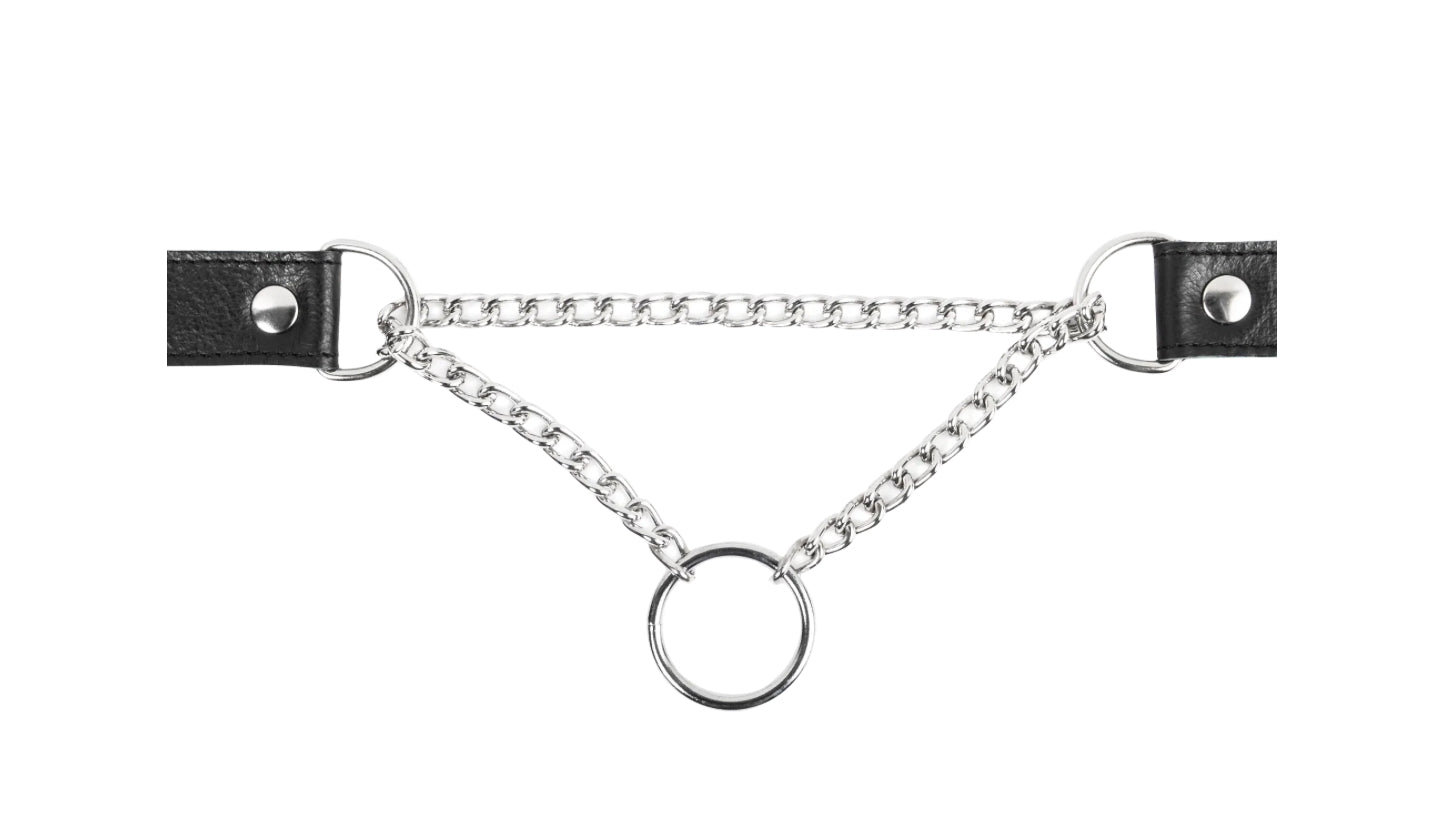 Collier “étrangleur” en cuir et métal avec anneau - Rimba Bondage Play
