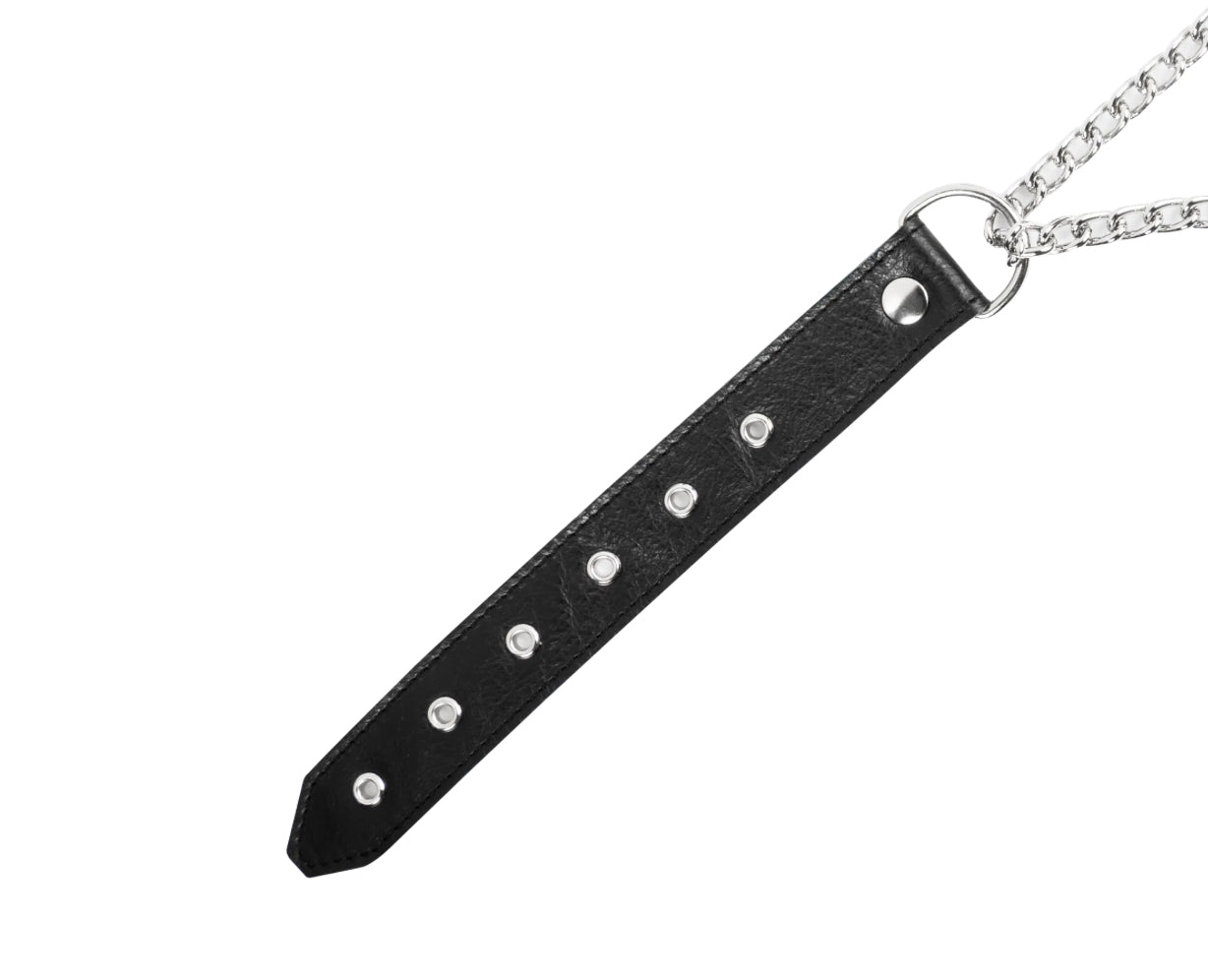 Collier “étrangleur” en cuir et métal avec anneau - Rimba Bondage Play