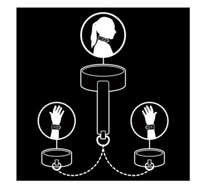 Collier et menottes noirs en cuir végan - Fetish Submissive