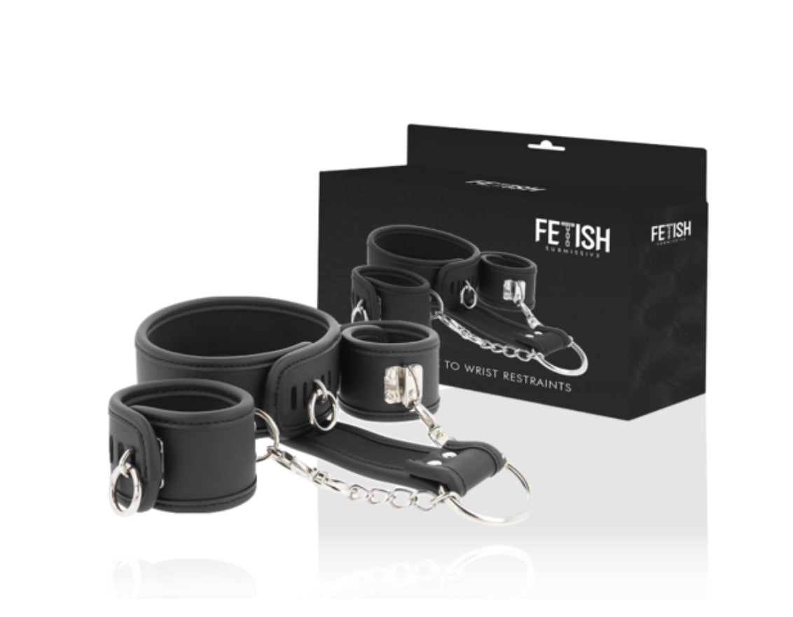 Collier et menottes noirs en cuir végan - Fetish Submissive