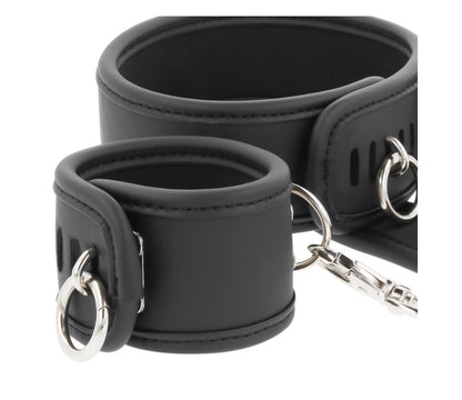 Collier et menottes noirs en cuir végan - Fetish Submissive