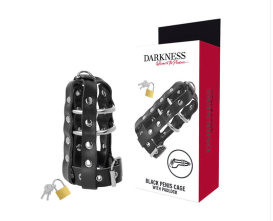 Cage de chasteté en cuir végétal avec verrou - Darkness