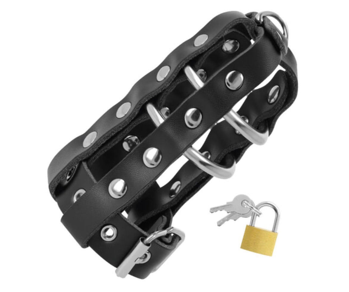 Cage de chasteté en cuir végétal avec verrou - Darkness