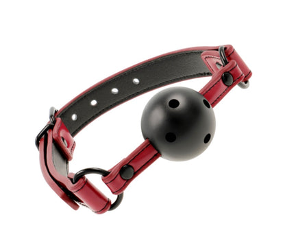 Bâillon boule respirant rouge bordeaux en cuir végan - Fetish Submissive