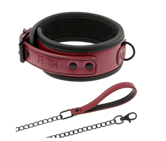 Collier et laisse rouge bordeaux - Fetish Submissive