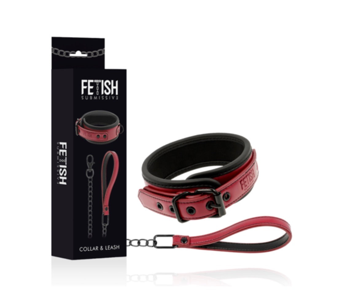 Collier et laisse rouge bordeaux - Fetish Submissive