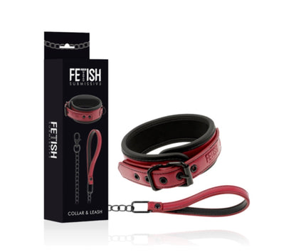 Collier et laisse rouge bordeaux - Fetish Submissive