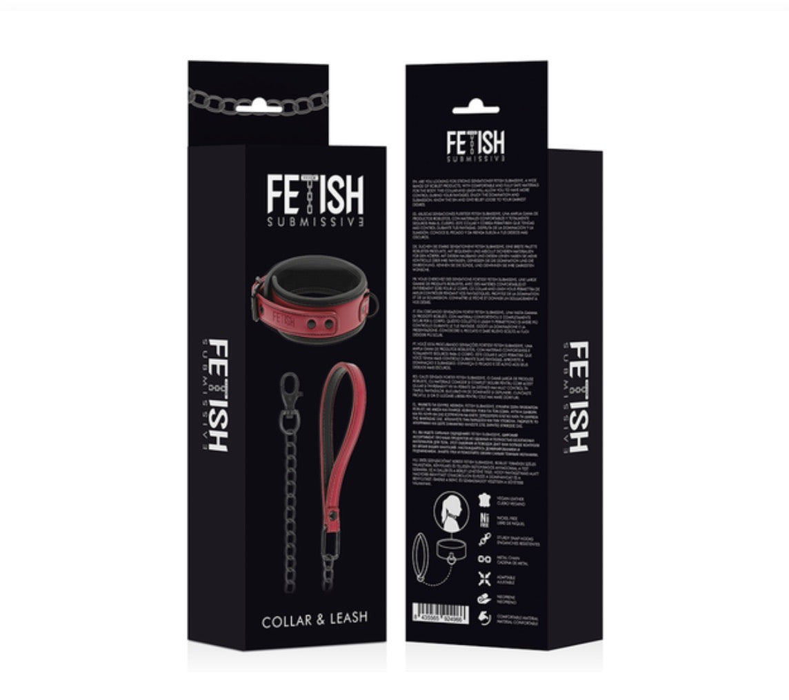Collier et laisse rouge bordeaux - Fetish Submissive